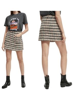 SCOTCH & SODA Plaid Tweed Mini Skirt High Waisted Multicolor Preppy Pockets L